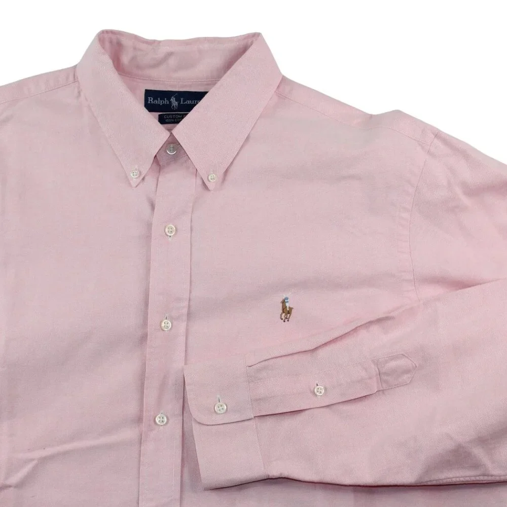 Ralph Lauren Mens 2XL Custom Fit Pink Flesh Pony Dress Shirt Button Down - Picture 6 of 9